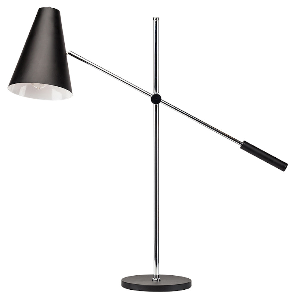 Lampe sur table Tivat, lampe de bureau contemporaine et classique avec son abat-jour en métal n noir mat et son corps chromé par Maillé Style (Érik Maillé)