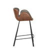Tabouret de comptoir Wally, tabouret avec accoudoirs au design moderne Midcentury avec son siège bicolore (tissu gris et cuir brun) par Maillé Style (Érik Maillé)