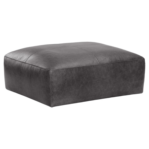 Pouf Wilson, élégant et confortable pouf en cuir véritable noir par Maillé Style (Érik Maillé)