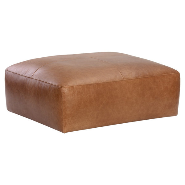 Pouf Wilson, élégant et confortable pouf en cuir véritable couleur tabac par Maillé Style (Érik Maillé)