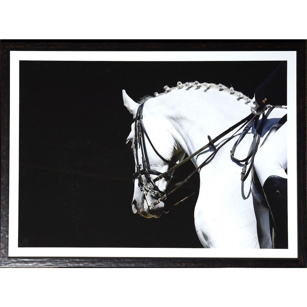 tableau d'Art équestre cheval noir et blanc Maillé style