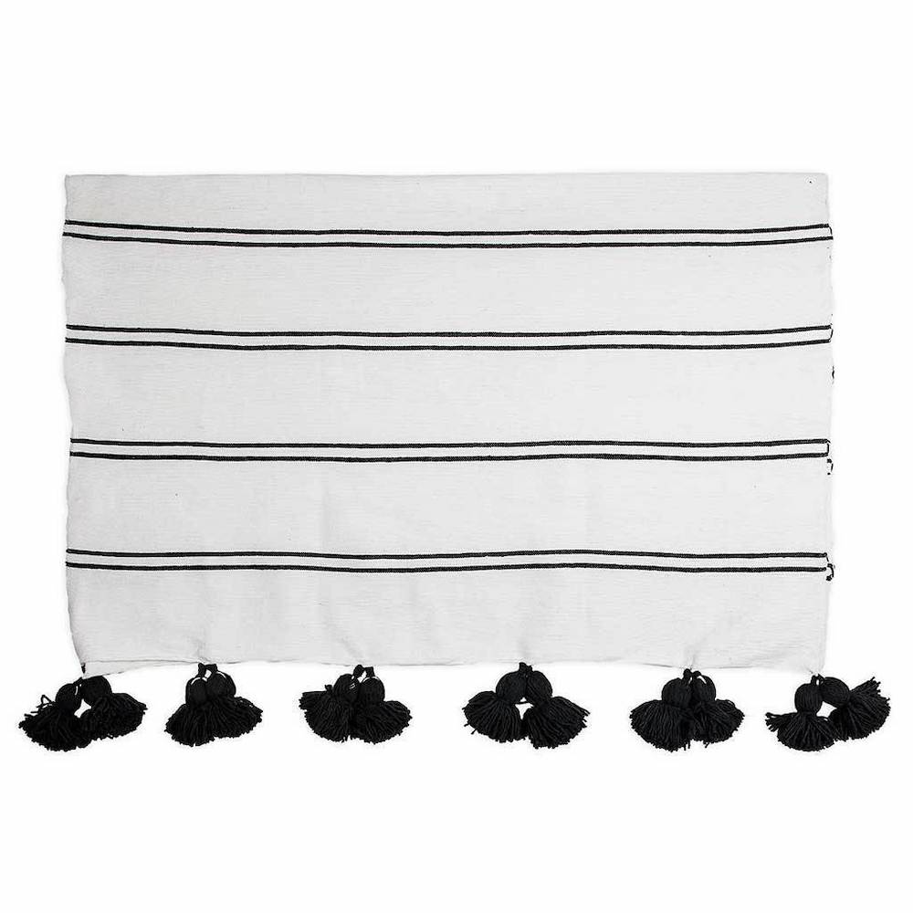 miche couverture à pompons blanche lignée noire erik Maille (Maillé Style)