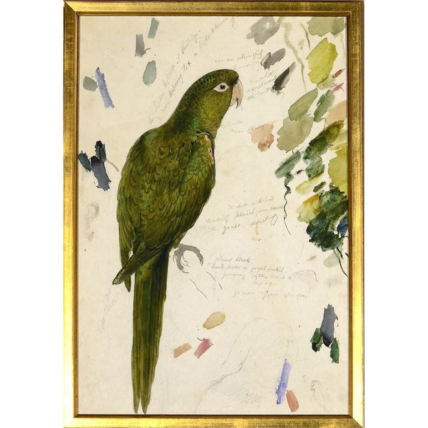 tableau d'art perroquet vert et or Maillé style