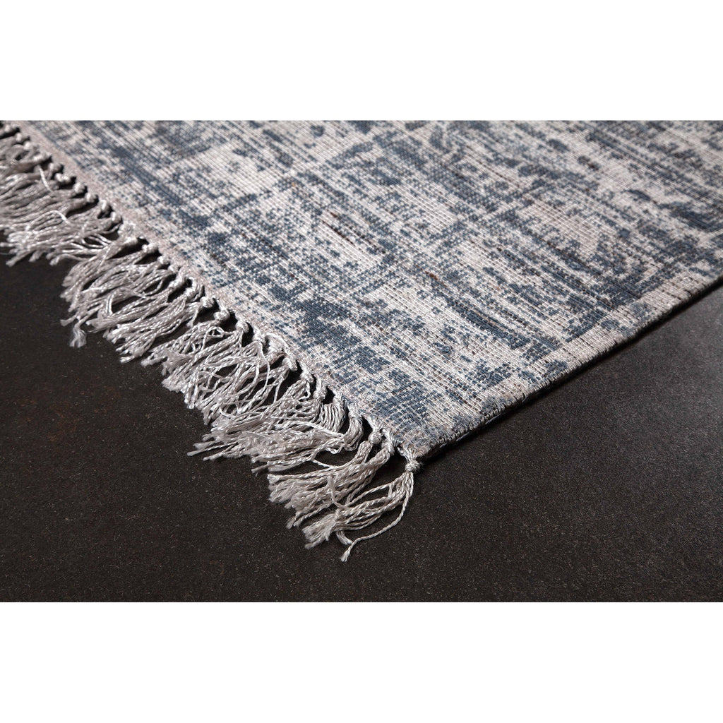 carpette tapis oskar bleu et beige à frange Maillé Style