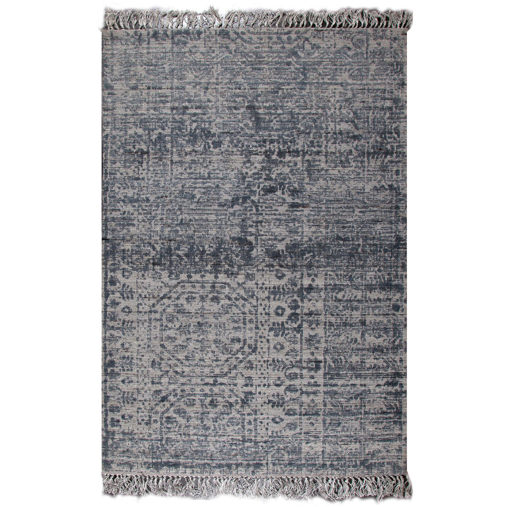 carpette tapis oskar bleu et beige à frange Maillé Style